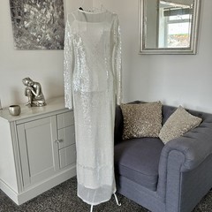 Rare London White Sequin Round Neck Long Sleeve Maxi Dress With Cami 8 RRP £95