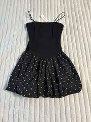 NWT No Comment Drop Waist Bubble Hem Polka Dot Mini Dress Women Smal Black White