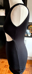 VGC Ladies BOOHOO Soft Rib RAVEN BLACK Stretchy OVAL CUT OUT FRONT Mini Dress 8