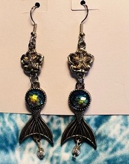 India Boutique Beach Coverup One Sz Blue Nautical, Matching Earrings Exc. Cond.