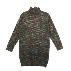 Mohair Knit Dress Women S/M Multicolor Marled Double Pocket Long Sleeve Mini