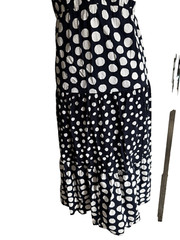 Loftcotton Sundress Navy White Polka Dots Ruffle Sleeve Tiered XS