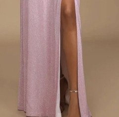 Lulu&rsquo;s MADE WITH LOVE Sparkle PINK Maxi Dress Size L Glamour Cutout Metallic NWT