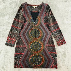 Aryeh Sweater Dress Womens L Black Multicolor Knit Long Sleeve Knee Length
