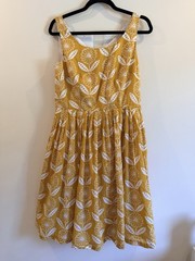 Boden Nancy Sunflower Yellow White Floral Cotton Fit Flare Dress Womens 8 Summer