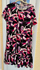 Tiffany & Grey Womens Abstract Shift Dress L Knee-Length Ruffle Hem