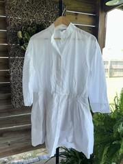 Vince Fitted Band Collar Mini Shirt Dress Cotton Large White