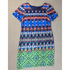 J. Crew Silk Gemstone Floral Geometric Print Short Sleeve Shift Dress 4 Lined