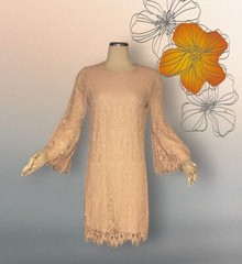 WORTHINGTON $86 Lt Orange CROCHET Knit LAYERED Dress Bell Sleeve Women&rsquo;s Medium
