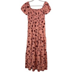 Daily Practice ANTHROPOLOGIE Floral Smocked Tiered Midi Dress XS Puff Sleeve