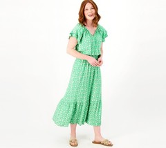 Destination 365 Regular Printed Short Sleeve Midi with Smocking Dress PistachioA