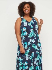 Lane Bryant 18/20P Floral Maxi Dress Crochet Racerback Blue Green Petite
