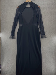 Lulus Dress Women XL Bragging Rights Black Lace Long Sleeve Column Maxi Cut Out*