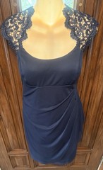XSCAPE Navy Lace Accent Evening Gown Dress Size 8 Mother of Bride ~ Formal