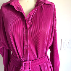 LE LIS Pleated Belted Shirt Brooke Dress-Raspberry Pink-Women Sze XS-NWT RRP $78