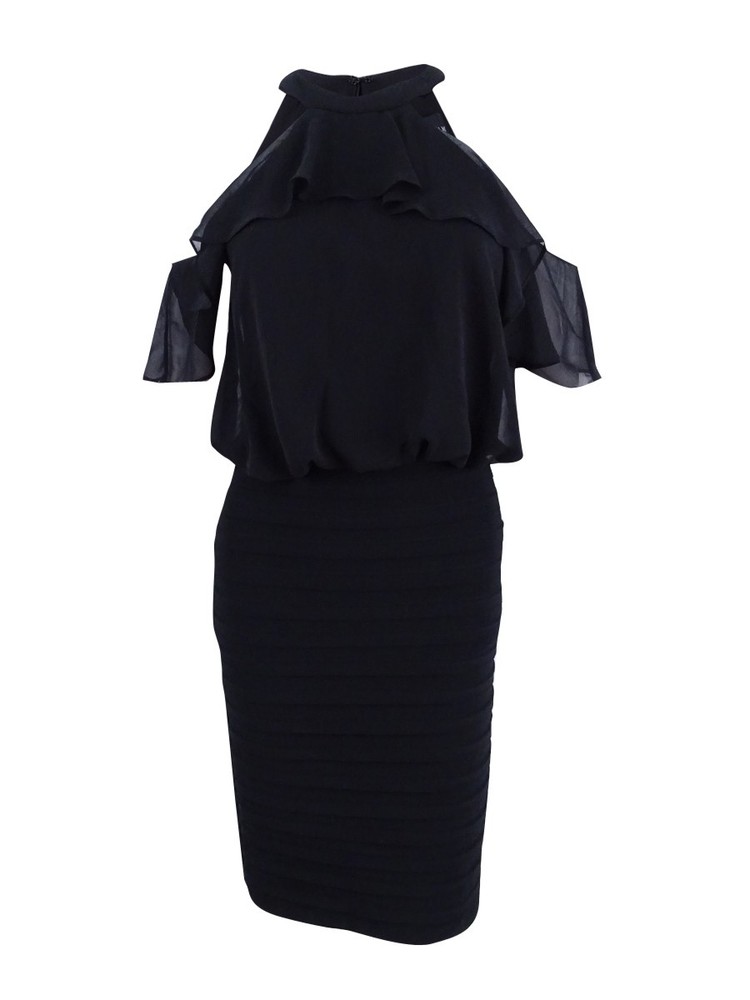 Betsy & Adam Women&rsquo;s Cold-Shoulder Popover Dress (4, Black)