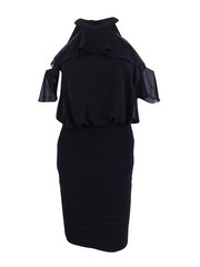 Betsy & Adam Women&rsquo;s Cold-Shoulder Popover Dress (4, Black)