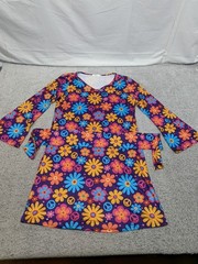 Groovy Hippie Flower Woodstock Peace Sign Dress Medium Retro Mod Festival