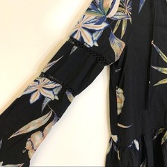 ROXY Floral Print Black Split Neck Shift Dress Boho XS