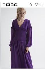 Reiss Florere by Reiss Shirred Chiffon Maxi Dress Purple US size 4 / UK 8 NWOT