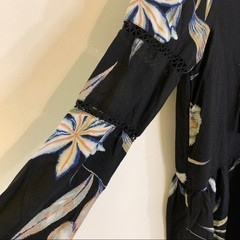 ROXY Floral Print Black Split Neck Shift Dress Boho XS
