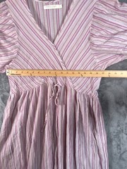 Christy Dawn « Dawn » Dress Medium Purple Striped Empire Waist Midi Flutter Sleeve