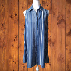 Three Eighty Two Women&rsquo;s Small Striped Collared Sleeveless Shift Shirt Dress NEW