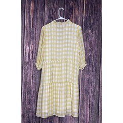 Nanette Lepore Chiffon Midi Dress Womens Sz 12 Yellow White Gingham Cottagecore