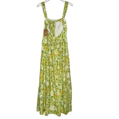 Rihoas M NEW Green Floral Backless Maxi Dress Elegant Tie Back Yellow Green