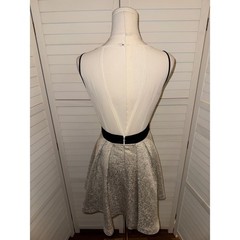 BWT BCBGMAXAZRIA Metallic Sheer Illusion V Neck Cocktail Dress Size 2