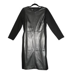 Talbots Black Faux Leather Ponte Sheath Dress Sz 10 Long Sleeve Edgy Modern Moto