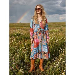 Spell & the Gypsy Bohemian Patchwork 70s Witchy Cha Cha Maxi Dress Size Small