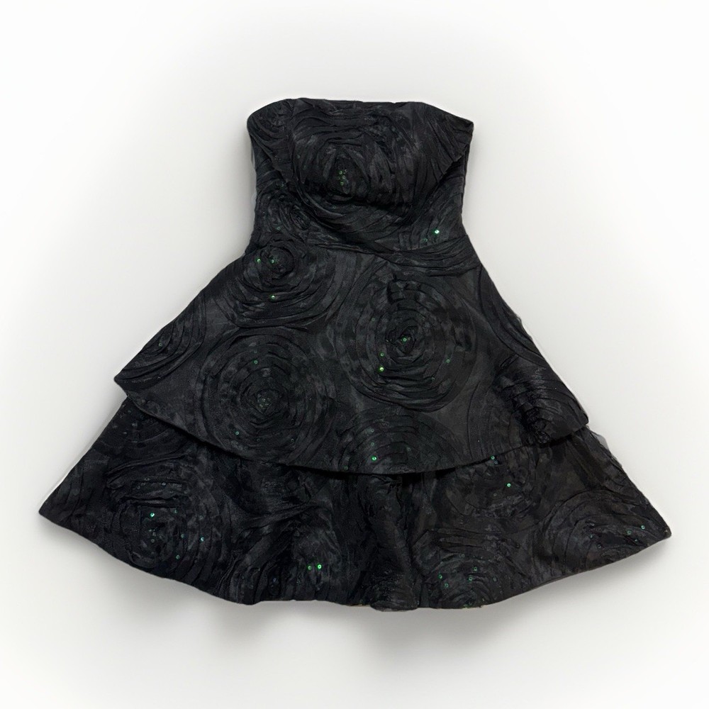John Paul Ataker Size 38 Cocktail Solid Black Dress Sequines Floral Strapless
