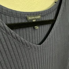 Eileen Fisher Blue Ribbed Knit V-Neck 3/4 Sleeve Midi T-Shirt Dress LG