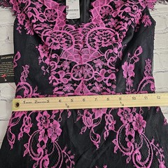 NEW BEBE Valorie Lace Godet Dress Size 0 Pink Black Lined Short Juniors Party