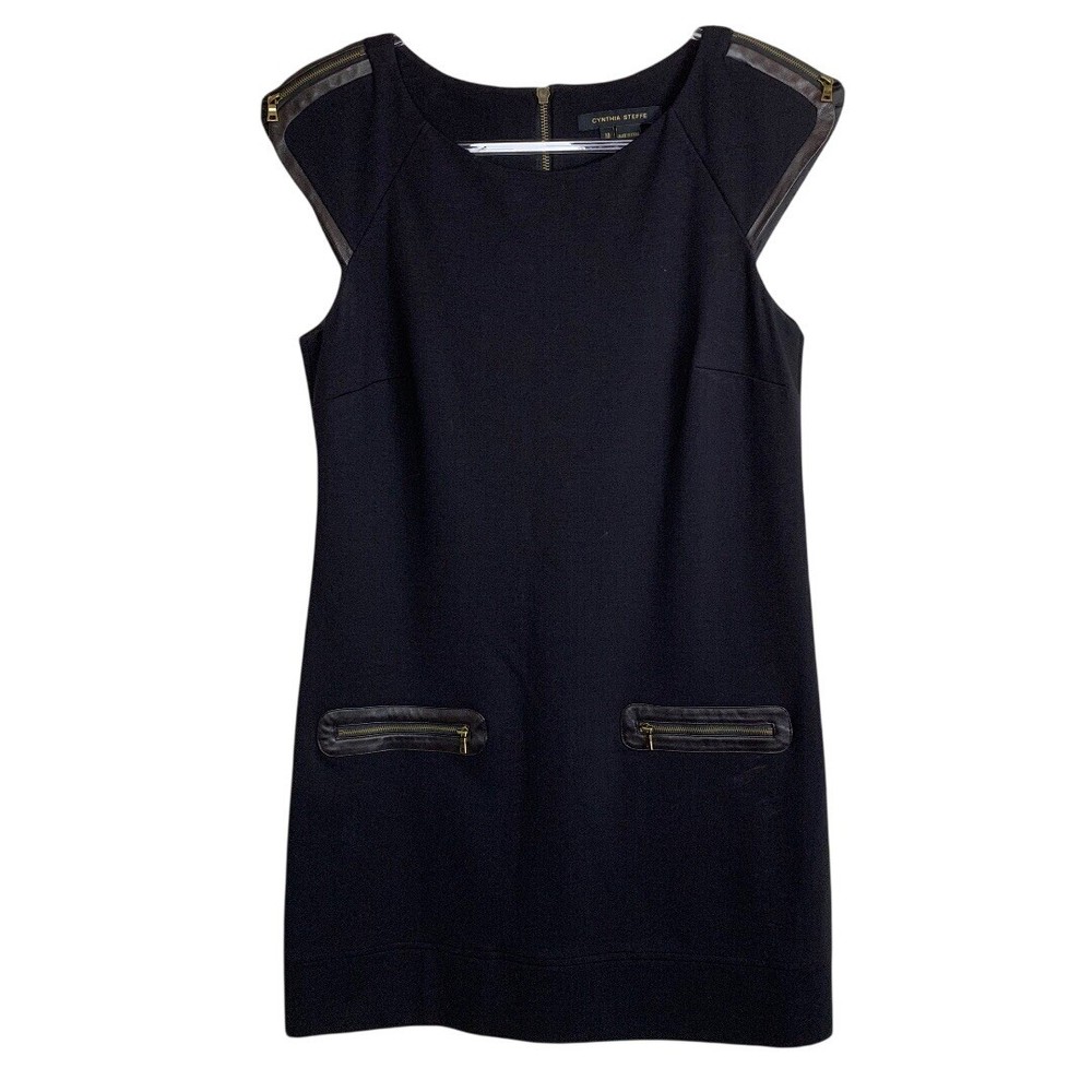 Cynthia Steffe Shift Black Brown Trim Ponte Stretch Dress Size 10