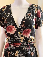 NY Collection Floral Maxi Dress Size M (US 6-8) Black Multicolor Wrap NWT Boho