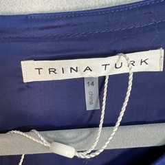 Trina Turk Womens Blue Dress Size 14 Rayon & Nylon Blend Short Sleeves Belted