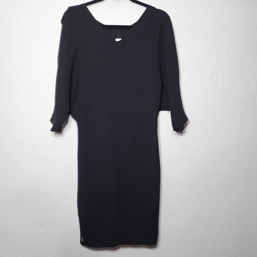 Spinali Design Dress 38 Black Tech Stretch Dolman Sleeve Modern Smart V-Neck NEW