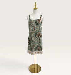 Sanctuary XS Sage Green Tapestry Pattern Sleeveless Linen Blend Shift Dress NWT