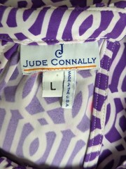 Jude Connally Lisa Halter Dress L Purple Pink Geometric Shift Keyhole Resortwear