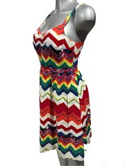 ModCloth Dreams & Desires Rainbow A-Line Dress Colorful Chevron Sweetheart Twee