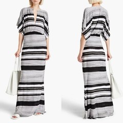 Norma Kamali Obie striped stretch-jersey maxi dress Sz L Resort Casual Modern