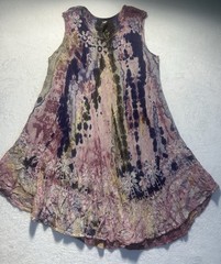 India Boutique Tie Dye Rayon Sleeveless Bohemian Hippie Dress Embroidered OS