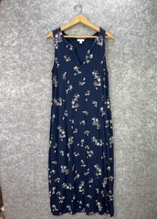 J. Jill Tank Dress Womens Medium Blue Floral Sleeveless V Neck Maxi Knit Jersey