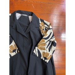 Alembika Black Cocoon Dress Size 12 Cotton Floral Sleeves Made in Israel