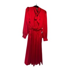 Worthington Red Satin Tie Neck Long Sleeve Maxi Dress Size 12 NWT