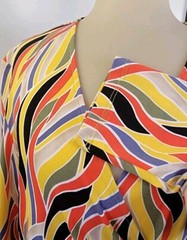 Anne Klein Bright Fun Trippy Casual Halfswirl Design Wrapped Dress w SideTie S12
