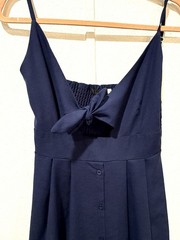 Yidarton Women’s S Blue Solid Sleeveless V-Neck Smocked Bow Button Midi Dress