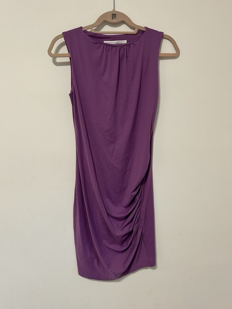 Susana Monaco Purple Solid Sheath Dress S Sleeveless Scoop Neck Ruched Stretch